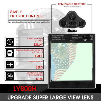 Auto Darkening Welding Helmet with Large View | M800H-B - YesWelder