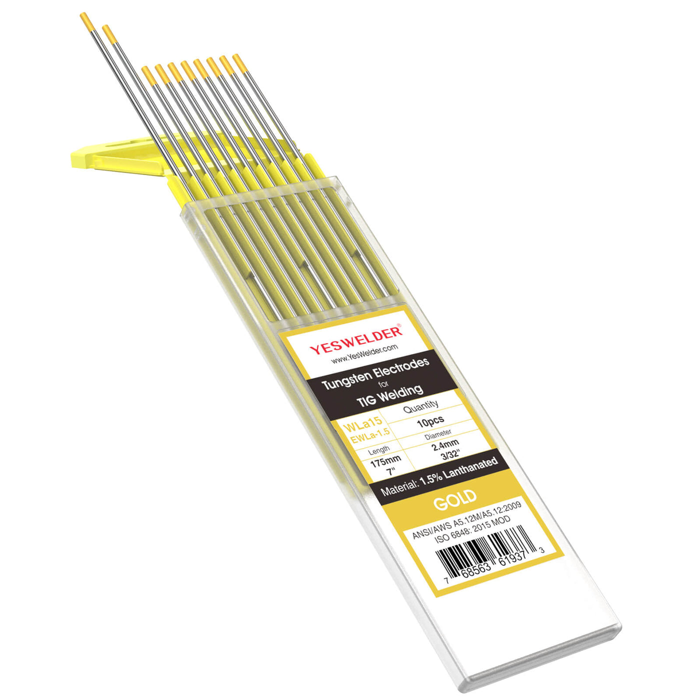 1.5% Lanthanated Tungsten Electrode (Gold, WL15) | YesWelder®TIG Welding Electrode Hardware > Tool Accessories >Tungsten YesWelder 3/32"x7"(2.4x175mm) 